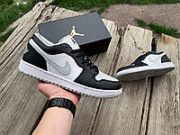 Мужские кроссовки Nike Air Jordan 1 Low Black White Grey черные с серым