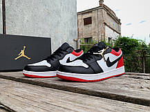 Чоловічі кросівки Nike Air Jordan 1 Low Black White Red чорні з червоним, фото 6