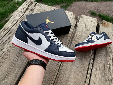 Чоловічі кросівки Nike Air Jordan 1 Low Black White Red сині з червоним, фото 1