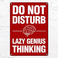 Табличка интерьерная металлическая Do not disturb Lazy genius thinking - Топ Продаж!