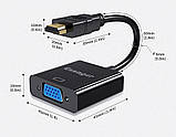Кабель перехідник/адаптер з HDMI на VGA 1080P для ПК/ноутбука/монітора/проєктора/HDTV/Xbox Essager чорний, фото 5