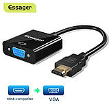 Кабель перехідник/адаптер з HDMI на VGA 1080P для ПК/ноутбука/монітора/проєктора/HDTV/Xbox Essager чорний, фото 2
