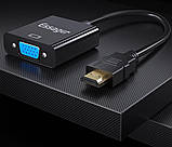 Кабель перехідник/адаптер з HDMI на VGA 1080P для ПК/ноутбука/монітора/проєктора/HDTV/Xbox Essager чорний, фото 9