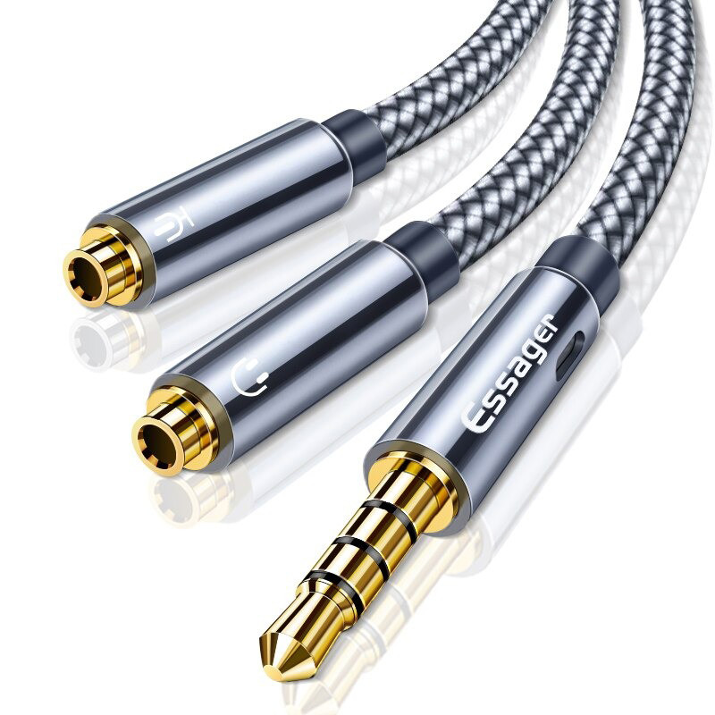 Аудіорозгалужувач/перехідник/сплітер mini jack 3.5 mm AUX AM тато/2 AF мама для навушників і мікрофона