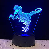 3D світильник з пультом і акумулятором 3D Lamp Динозавр Велоцираптор (LP-33765), фото 10