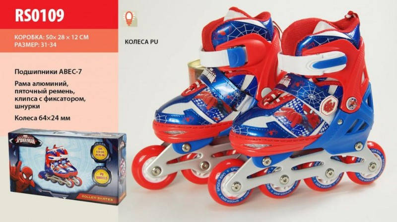 Роликові ковзани Disney Marvel Spider Man S (28,5-33) з металевою рамою (RS0109), фото 1