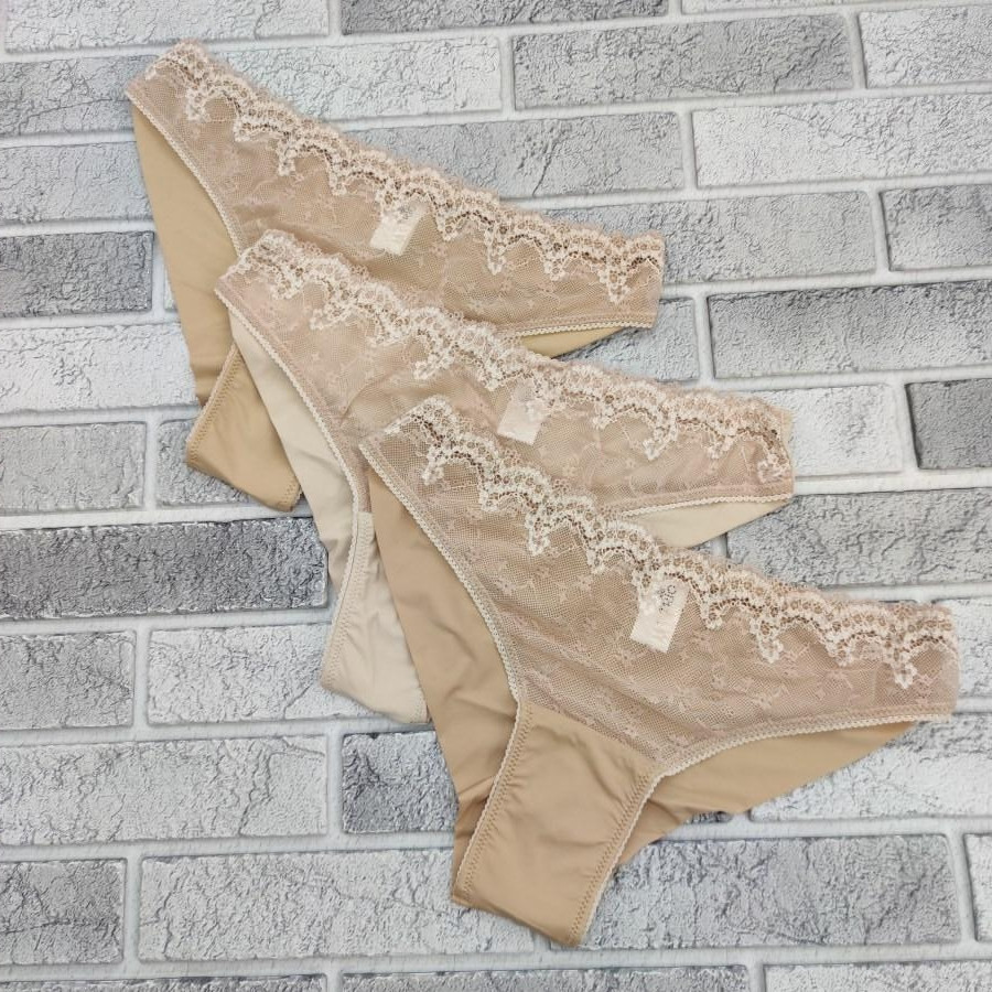 Труси бразиліани жіночі "НАСТУРЦІЯ" розмір S з мереживом бежеві, 20027339, фото 1