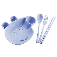 Набір дитячого посуду з пшениці 5 предметів BoxShop Свинка Пеппа синій (DP-4768)