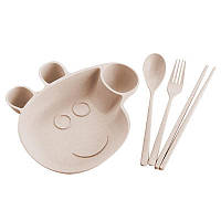 Набір дитячого посуду з пшениці 5 предметів BoxShop Свинка Пеппа бежевий (DP-4758)