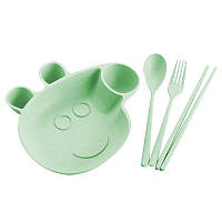 Набір дитячого посуду з пшениці 5 предметів BoxShop Свинка Пеппа зелений (DP-4751)