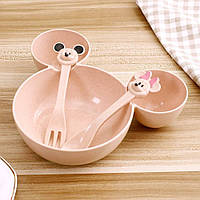 Набір дитячого посуду з пшениці 3 предмети BoxShop Mickey Mouse рожевий (DP-4749)