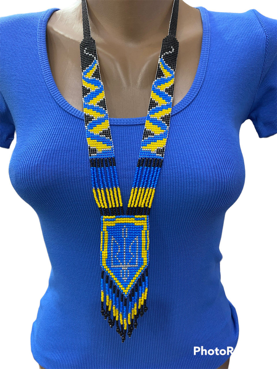 Народна прикраса Гердан намисто українське патріотичне з бісеру ручної роботи 46 *4 см