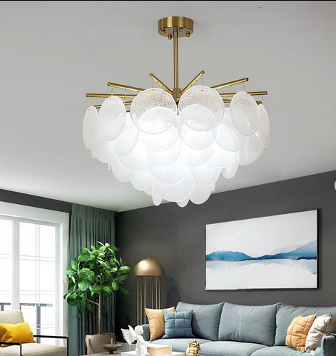 Латунний світильник з унікальними скляними пластинами в діаметрах корпусу: 60 см, 80 см, фото 1