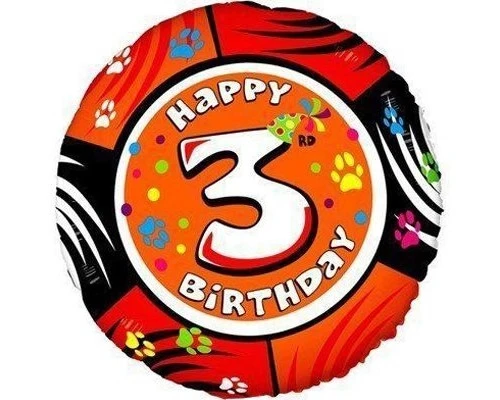 Фольгована куля Коло Цифра "Happy Birthday 3" 18`, Flexmetal, фото 1