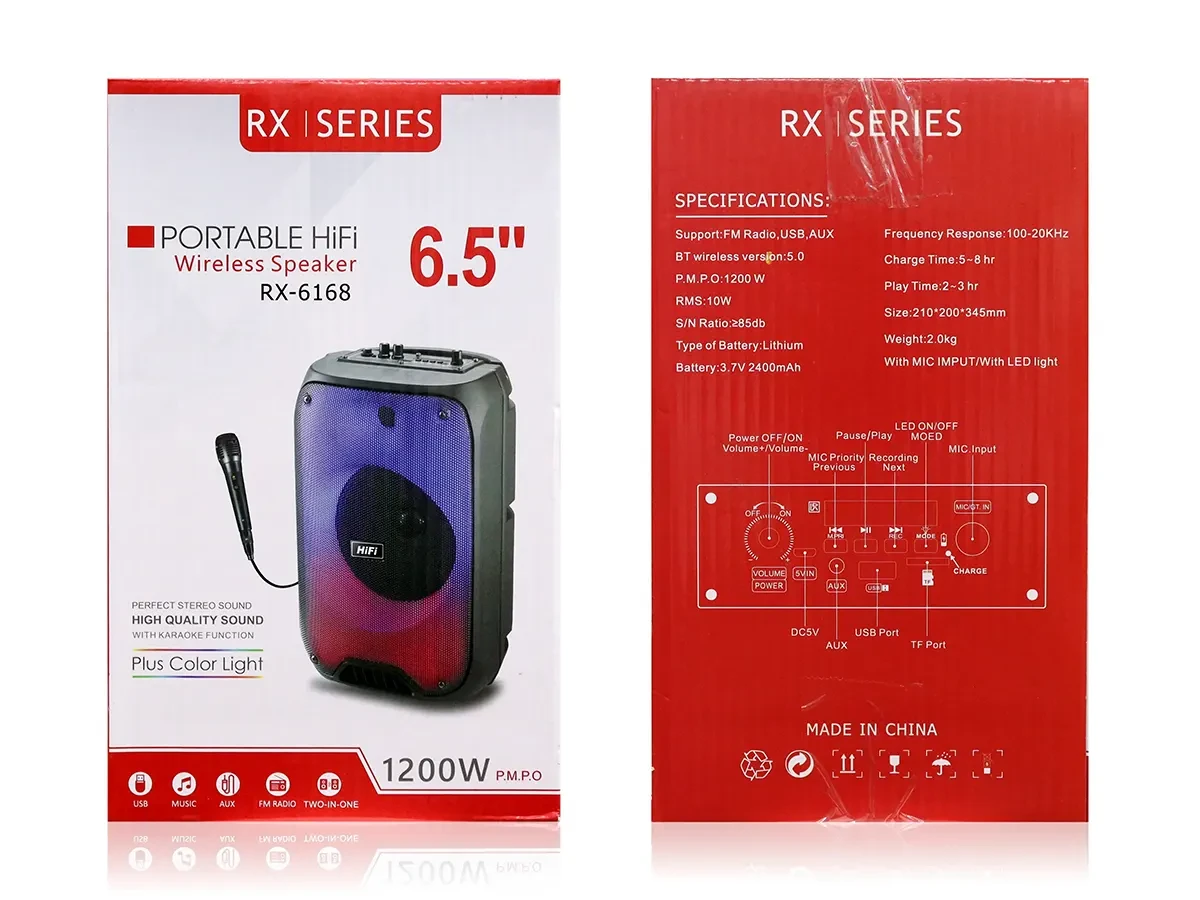 Колонка музична портативна Bluetooth RX-6168 12шт 8165
