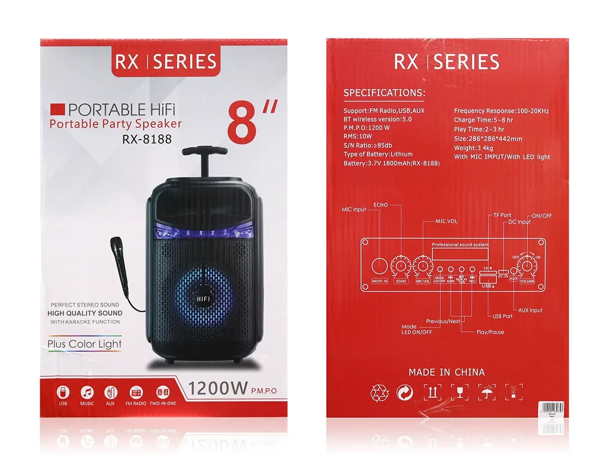 Колонка музична портативна Bluetooth RX-8188 6шт 8529
