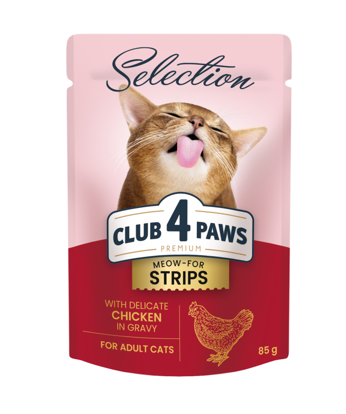 Клуб 4 Лапи вологий корм смужки з куркою в соусі для котів 85г (Club 4 Paws Premium Selection)