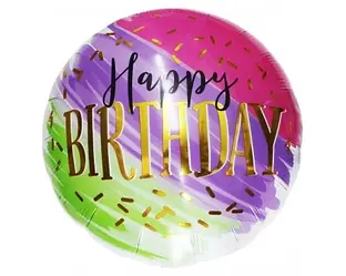 Фольгована куля Коло "Happy Birthday" 18`, колір - золото, акварельні смуги