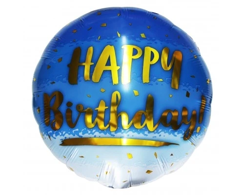 Фольгована куля Коло "Happy Birthday" 18`, колір - золото на блакитному