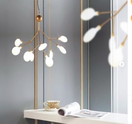 Серія підвісних, повітряних світильників, що імітують гілочку з плафонами у вигляді пелюстків на 9 ламп, фото 1