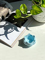 Гипсовый горшок Лотос для кактусов и суккулентов, емкость для заливки свечей 9см, 4.5см Голубой