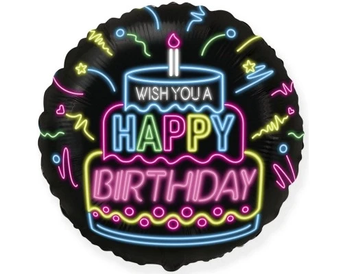 Фольгована куля Коло Flexmetal "Happy Birthday" 18', неон
