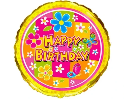 Фольгована куля Коло Flexmetal "Happy Birthday Квіточки" 18`