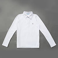 Рубашка поло с длинным рукавом для мальчика, белое, размеры 128