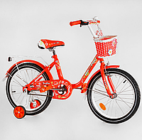 Двоколісний дитячий велосипед 18 дюймів SOFIA-N18-3 з КОШИКОМ та додатк.колесами / для дівчинки помаранчевий