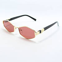 Женские солнцезащитные очки, розовые, узкие, в золотистой оправе