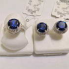 Срібний набір з синім кристалом кільце сережки Світло, фото 5