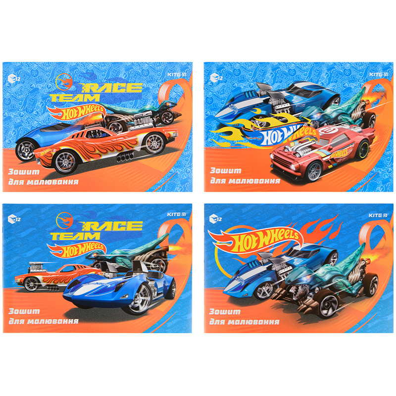 Зошит для малювання Kite Hot Wheels HW22-241 12 аркушів, фото 1