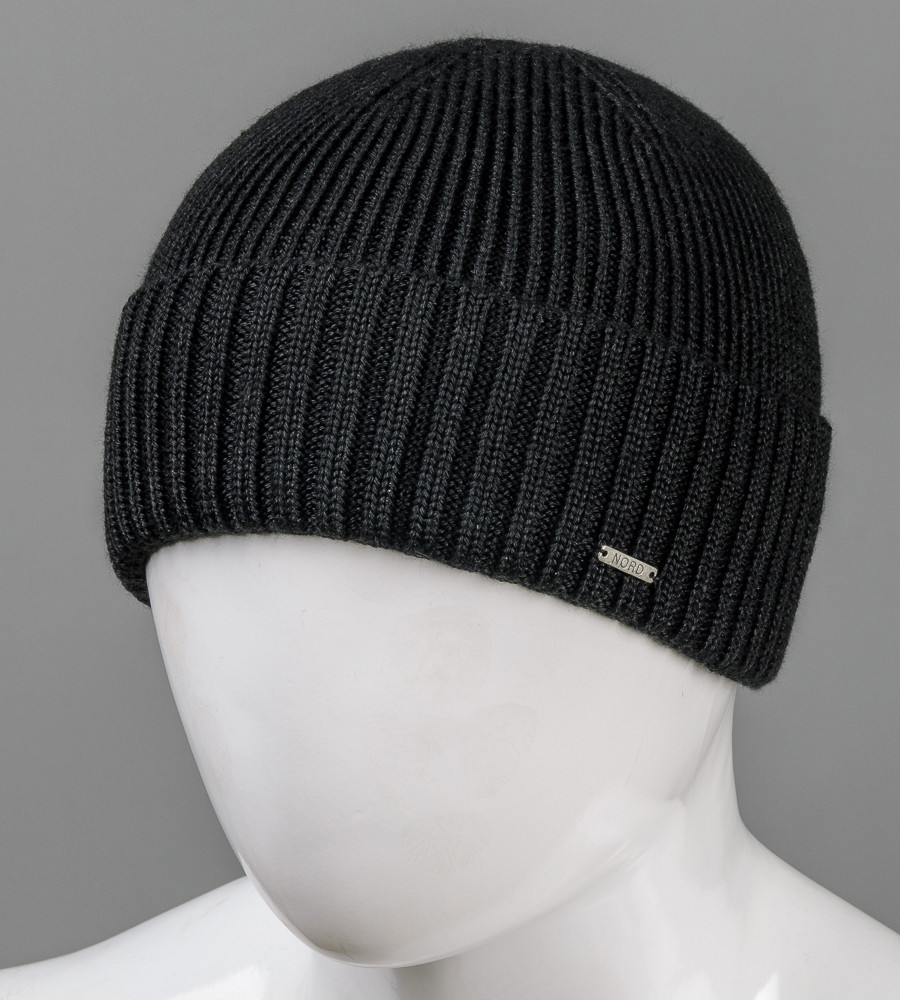 В'язана шапка "Збавка" з відворотом (200711), Чорний, фото 1