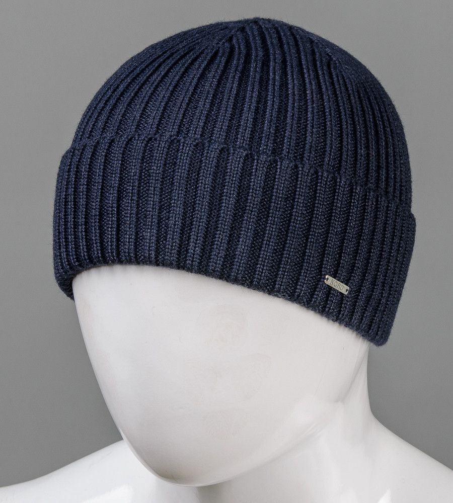 В'язана шапка "Збавка" з відворотом (210706), Темно-синій, фото 1