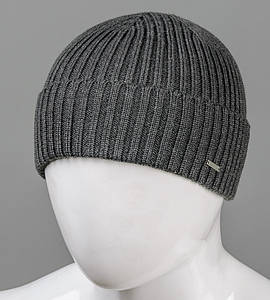 В'язана шапку з відворотом (210706), Темно-сірий