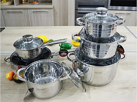 Набір каструль і сковорода з неіржавкої сталі BN-5001, набір кухонного посуду з неіржавіючої сталі для дому та кухні