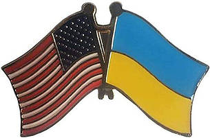 Значок парний прапор Україна Америка 25х40 мм. Пін Україна. Пін США. Україна та Америка RESTEQ, фото 1