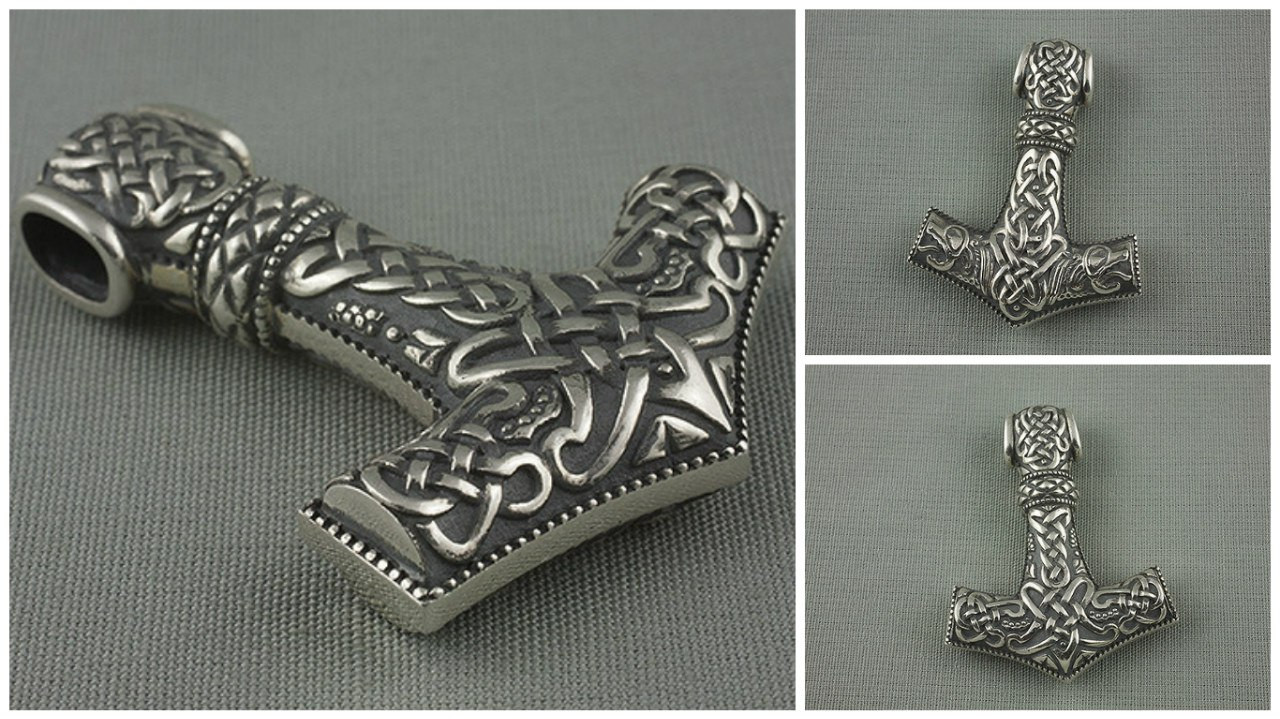 Молот Тора з вовчими головами, середній, бронза, срібло, золото.