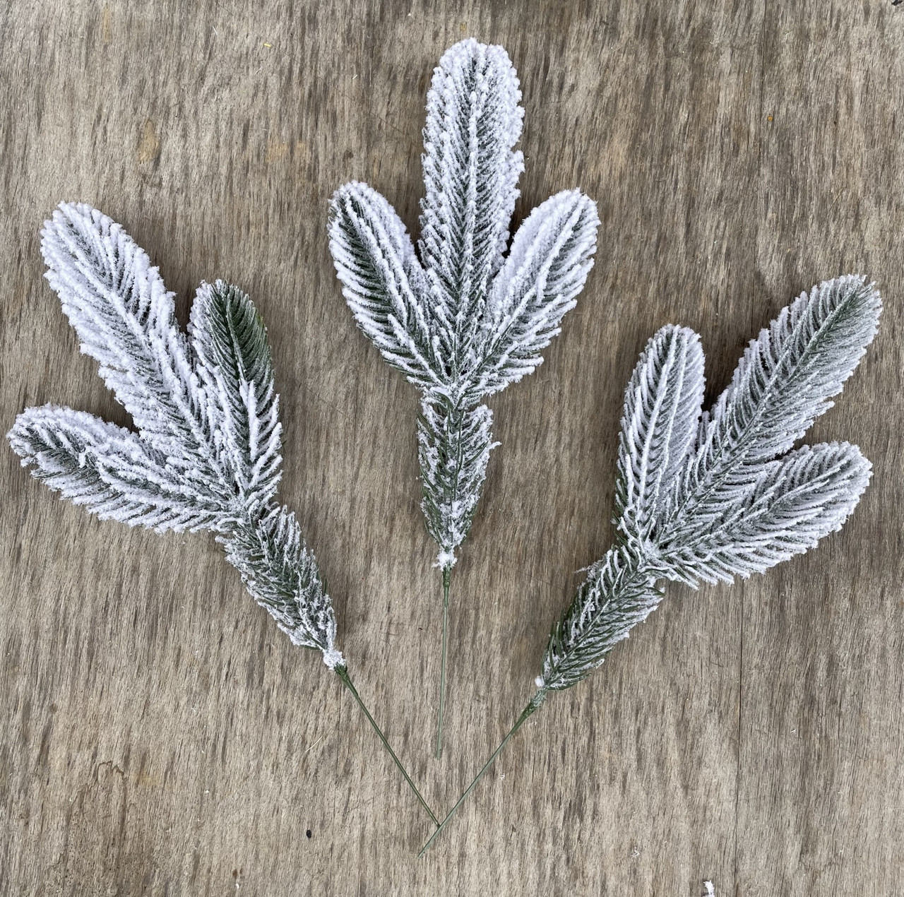 Гілка ялини лита 3-ка зелена засніжена 20 см (від 20 шт.), фото 1