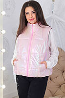 Жіноча демісезонна коротка рожева стьобана жилетка-безрукавка великих розмірів (р.48-56). Арт-1324/37