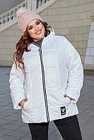 Зимова жіноча стьобана куртка супербатал із капюшоном (р.58-64). Арт-1327/37