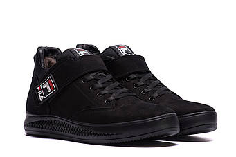 Чоловічі зимові шкіряні черевики чорні з хутром FILA Black