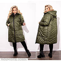 Зимова жіноча стьобана куртка-пальто батал з капюшоном (р.48-56). Арт-1329/37