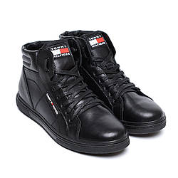 Чоловічі зимові шкіряні черевики чорні з хутром Tommy Hilfiger Black
