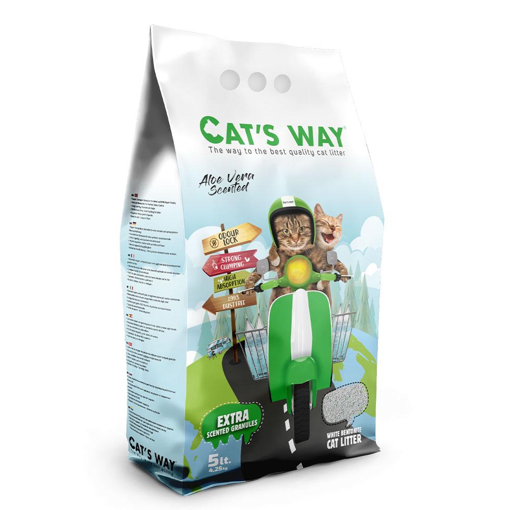 Бентонітовий наповнювач CAT'S WAY алое вера із зеленими гранулами, 5 л