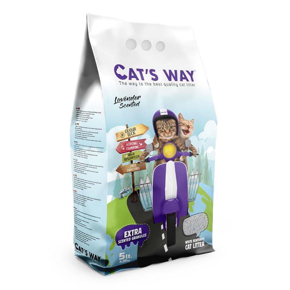 Бентонітовий наповнювач CAT'S WAY лаванда з фіолетовими гранулами, 5 л
