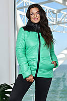 Демісезонна жіноча стьобана комбінована куртка батал з капюшоном (р.48-56). Арт-1317/37