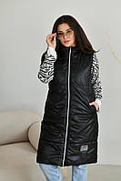 Жіноча осінна подовжена стьобана жилетка-безрукавка батал із кишенями та капюшоном (р.48-56). Арт-1330/37