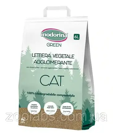 Біорозкладний наповнювач туалетів для котів та кошек Inidorina Lettiera Vegetale 6 л, фото 1