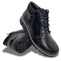 Мужские зимние ботинки Stepter (Украина) с мехом кожаные черные на шнуровке 7363